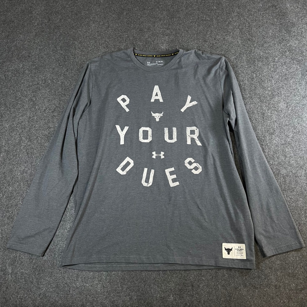 Under Armour Project Rock Pay Your Dues Long Sleeve Shirt Gray XL 1346100 NWT